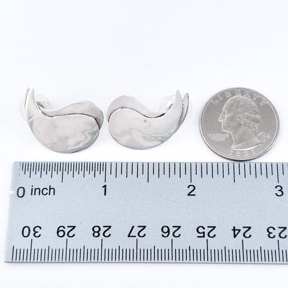 Vintage Sterling Silver 925 Abstract Double Teardrop Stud Earrings - Picture 7 of 7